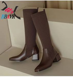 Botas de Combate Largas de Malla y Cuero para Mujer, con Tacón Alto, Aumentan la Estatura, para Otoño y Primavera, Moda 2024 - Product Image 6