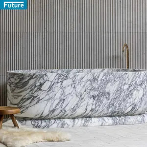 Luxe 100% Natuurlijk Marmeren Ligbad Onafhankelijk Massief Stenen Badkamer Vrijstaand Bad