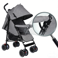 Poussette bébé portable, position assise et allongée, cadre en fer durable, ceinture de sécurité 5 points, roues en EVA, pare-soleil réglable