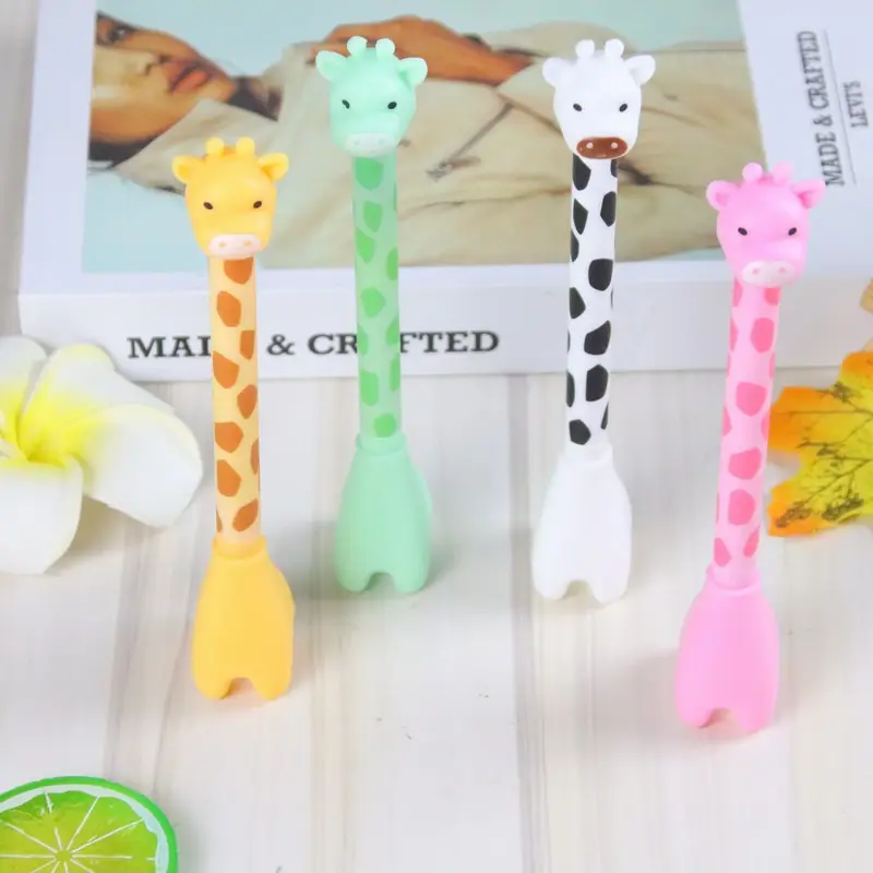 Kawaii Groothandel Giraffe 3d Pen Marker Pennen Schrijfgel Pen Plastic Stripfiguur Giraf Neutrale Balpen