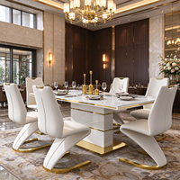 Ensemble de table et chaises de salle à manger en marbre de luxe, plateau en pierre frittée avec base en acier inoxydable doré, meubles de salle à manger