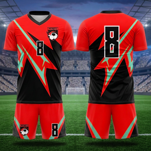 Maillot de football personnalisé sublimé pour adulte, noir, rose, bleu, col rond, anti-humidité, 100 % polyester, unisexe, manches courtes, élastique - Product Image 3
