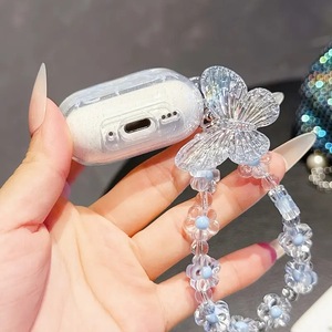 Funda para Apple AirPods, diseño exclusivo translúcido azul brillante con lazo y cordón, funda para auriculares a prueba de golpes - Product Image 4