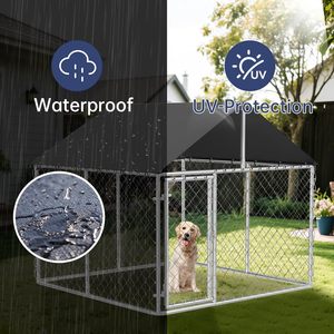 Galvanizli Zincir Bağlantılı Köpek Kulübesi Ağır Hizmet Tipi Köpek Kulübesi Ev Tipi Fileli Büyük Köpek Kafesi Evcil Hayvan Kulübesi Çelik Çit Güvenli Kilitli - Product Image 5