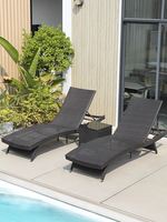 Chaise longue de jardin pliable moderne en rotin PE portable populaire, résistante aux UV, écologique, avec coussin imperméable pour cour