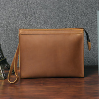 Sac à main en cuir Crazy Horse pour homme, pochette rétro, grande capacité, sac à bandoulière, sac à main pour les voyages d'affaires