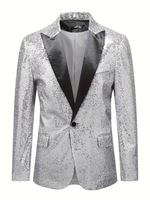 Nouveautés : Blazer Homme à Paillettes Brillantes avec Logo Personnalisé, Col en V, Un Bouton, pour Spectacles Scéniques