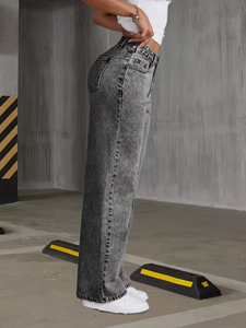 Jeans de Mezclilla Lavados para Mujer, Cintura Alta, Pierna Recta, Pantalones Largos Casuales, ODM - Product Image 4