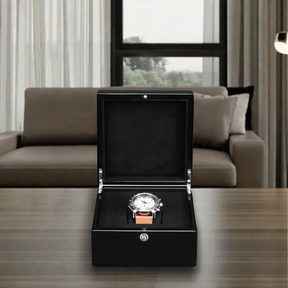 ギフトボックス包装付きカスタムロゴ木製時計ボックスレザーウォッチケース