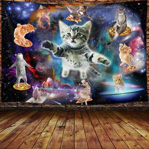 Tapiz de Poliéster con Diseño de Gato Espacial y Galaxia, Decoración de Pared Impresa, Lavable a Máquina, Venta al Por Mayor - Product Image 1