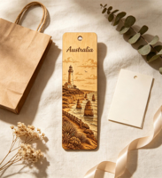Marcapáginas de Madera Contrachapada con Impresión UV Personalizada, Marcapáginas de Recuerdo Costero con Faro de Australia, Regalo de Recuerdo de Viaje con Diseño Personalizado