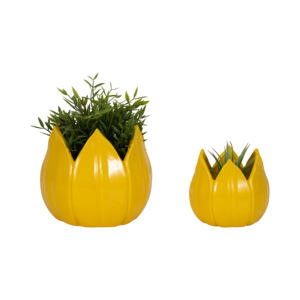 Vasi in ceramica a forma di petalo, design tulipano giallo, vasi da fiori per interni ed esterni, contenitori decorativi per piante da giardino, set di due. - Product Image 2