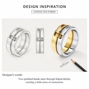 Interlocking Two Tone <b>Ring</b> <b>Stainless</b> <b>Steel</b> 14K Gold Vacuum Plated Linked Band Gold and Silver Color <b>Ring</b> - Product Image 2