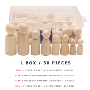 Figurines en bois peintes non finies, bois poli, 50 pièces, ensemble de poupées en bois DIY, assortiment - Product Image 2