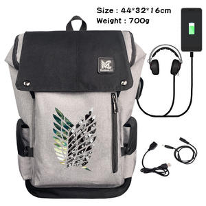 Anime <span class=keywords><strong>Shingeki</strong></span> No Kyojin Wings Of <span class=keywords><strong>Freedom</strong></span> Mochilas escolares Hombres Carga USB Laptop Bolsas de viaje Attack On Titan Mochila - Product Image 2