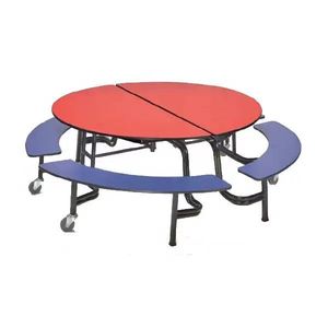 Mobile Round Folding <b>Table</b> With Built In Turntable Wood Color Stainless Steel Frame For Home Use - Product Image 4