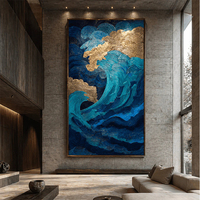 Tableaux muraux modernes 100 % peints à la main, grandes toiles, nuages dorés, ciel bleu, peinture à l'huile sur toile, décoration murale