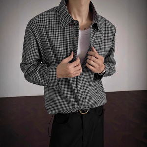 เสื้อเชิ้ตแขนยาวลายสก๊อตสีน้ำเงินสำหรับผู้ชายสไตล์เกาหลีสวมใส่ในฤดูใบไม้ร่วง - Product Image 2