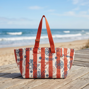 Bolsa de Compras de Algodón Ecológica con Estampado de Ancla Náutica y Brújula |   Bolsa de Transporte Reutilizable con Correa de Hombro Ajustable - Product Image 2