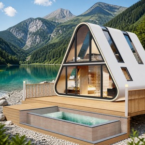 <span class=keywords><strong>Chalet</strong></span> <span class=keywords><strong>de</strong></span> luxe en aluminium à grain <span class=keywords><strong>de</strong></span> bois, modèle A-frame, 20 pieds, 40 pieds, maisonnette préfabriquée, cabane modulaire pour Airbnb, complexes hôteliers et projets <span class=keywords><strong>de</strong></span> jardinage - Product Image 1