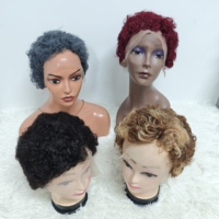 Promotion 17$ Perruque Lace Frontal Afro Pixie Bouclée Coupe Courte Couleur Noir et Gris 100% Cheveux Humains Bonne Qualité