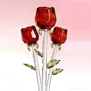 Rosa in Cristallo Fatta a Mano con Stelo Lungo e <span class=keywords><strong>Foglie</strong></span> Verdi Dorate <span class=keywords><strong>per</strong></span> Ringraziamento, San Valentino, Festa della Mamma, Decorazione Casa, Confezione Regalo - Product Image 5