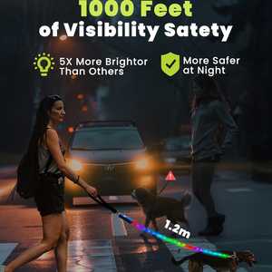 Laisse lumineuse, laisse LED pour animaux de compagnie, marche nocturne, 13 modes d'éclairage, lumières de chien rechargeables, laisses de marche brillantes dans le noir avec Ta - Product Image 6