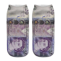 Chaussettes unisexes en coton décontractées en gros, impression par sublimation, devises USD EUR GBP YEN, respirantes, chaussettes de sol, chaussettes de lingerie