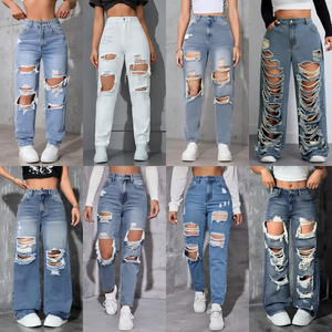 Nouveau jean rétro pour femme, taille haute, couleur unie, sans motif, coupe ajustée et effet usé - Product Image 3