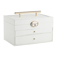 Boîte de rangement à bijoux carrée moderne portable multi-couches grande capacité avec fermeture à boucle pour bagues, colliers, boucles d'oreilles, bracelets