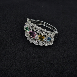 Bracelet en zircon coloré 12071, bracelet cubique plaqué rhodium, bijoux fantaisie en laiton avec pierres géométriques pour femme, idéal pour les soirées - Product Image 1