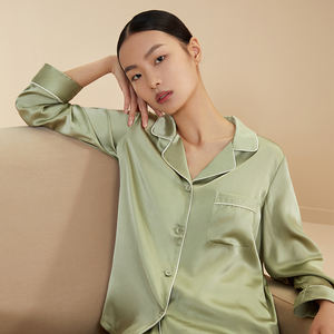 أزياء صلبة 2 طقم ملابس نوم للنساء بيجامة حريرية فاخرة ملابس نوم - Product Image 4