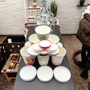 Tùy Chỉnh In Dùng Một Lần Cấp Thực Phẩm Tường Đơn Ý Phong Cách Giấy Kem Và Sữa Chua <span class=keywords><strong>Cup</strong></span> Với Nắp Cho Đông Lạnh Xử Lý - Product Image 1