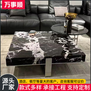 Bulgari Black Marble Square <b>Coffee</b> <b>Table</b> Stainless Steel <b>Legs</b> Living Room Modern Design - Product Image 4