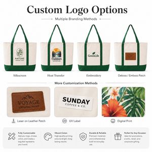 Rending Two-Tone <b>Canvas</b> Tote <b>Bag</b> Large Capacity Reusable Grocery <b>Bag</b> with Leather Patch Embroidery Logo Eco Friendly <b>Canvas</b> <b>Bag</b> - Product Image 2