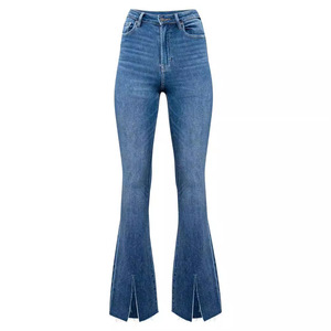 Jeans svasati a vita alta da donna <span class=keywords><strong>pantaloni</strong></span> in Denim elasticizzati <span class=keywords><strong>lunghi</strong></span> larghi <span class=keywords><strong>con</strong></span> fessure laterali Jeans Vintage da mamma - Product Image 5