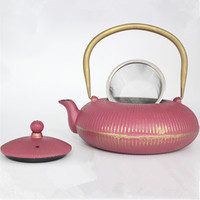 Nouvelle bouilloire en fer or rose, théière en fer avec filtre, lumière intérieure, eau bouillante, thé, café, théière en fonte