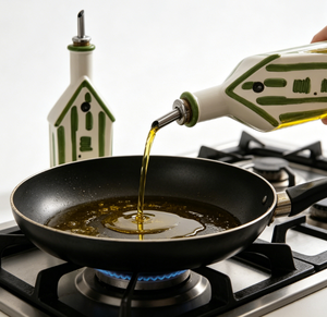 Distributeur d'huile d'olive en céramique peint à la main, design maison rayée verte, bouteille décorative pour la cuisine - Product Image 3