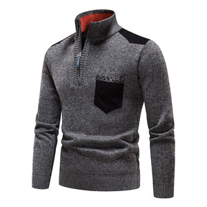 <strong>Men's</strong> Stand-up Collar <strong>Pullover</strong> Sweater with Fleece Lining <strong>for</strong> Autumn and Winter <strong>Men's</strong> Patchwork <strong>Pullover</strong> - Product Image 4