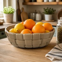 Panier de service en céramique tissé à la main, bol à fruits en céramique émaillée taupe, plateau de rangement polyvalent pour mariage, maison, cuisine, cadeau