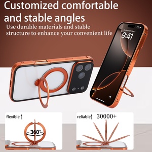 Coque transparente en métal aluminium avec anneau magnétique 360 pour iPhone 17 Pro Max 15 16 Plus °   Protection d'écran en verre trempé - Product Image 3