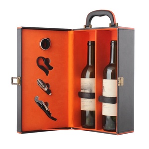 Bán Buôn Sang Trọng Màu Đen Hộp Rượu Vang Bao Bì Bằng Gỗ Hộp Quà Tặng Với Cầm Tay PU Da Rượu Sâm Banh Hộp Quà Tặng - Product Image 1