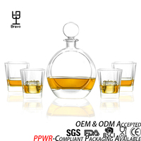 Ensemble élégant de carafe à liqueur plate et ronde de 700 ml, verres à base carrée de 250 ml pour whisky, rhum, gin, vodka, bourbon, scotch, brandy