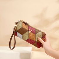 Dompet Mini Persegi Bergaya Baru dengan Pola Geometris, Model Vintage Mewah, Serbaguna, Beritsleting, Lapisan Poliester
