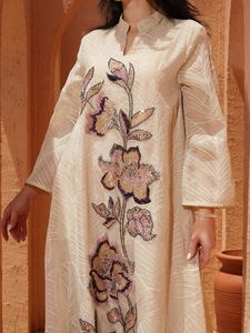 Robe Abaya Maxi Élégante et Modeste en Tulle pour Femmes Musulmanes, Été, Mariage, Appliques Florales, Col, Manches Longues, Broderies, Paillettes, Aïd 2026 - Product Image 6