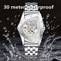 Montre-bracelet automatique pour homme de haute qualité avec bracelet tout acier, cadran squelette triangulaire, style professionnel de luxe, montre mécanique