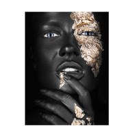 Vente en gros de fournitures artistiques : Grande peinture décorative sur toile, Art africain, Femme noire et dorée, Peintures de portraits figuratifs