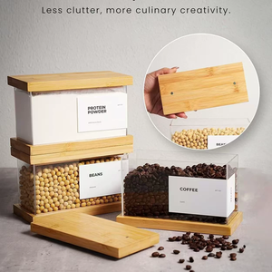 Modern Kitchen <strong>Wooden</strong> Rectangular Food Dispenser with Bamboo Lid Eco-friendly Grain <strong>Storage</strong> <strong>Box</strong> - Product Image 4