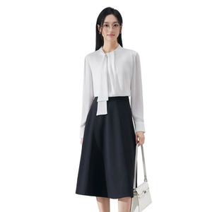 Women's White Chiffon Long Sleeve Shirt With Wrap <b>Tie</b> Office Formal Top Spring Autumn 2025 Solid Color <b>Polyester</b> Blouse - Product Image 5