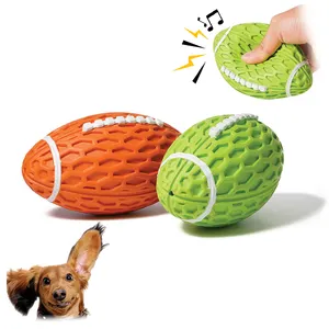 Schlussverkauf Rugby-Form Gummi-Hunde-Kaugeball unverwüstliches Hundebell für aggressive Kauer Hund Kaugeknickel-Spielzeugball